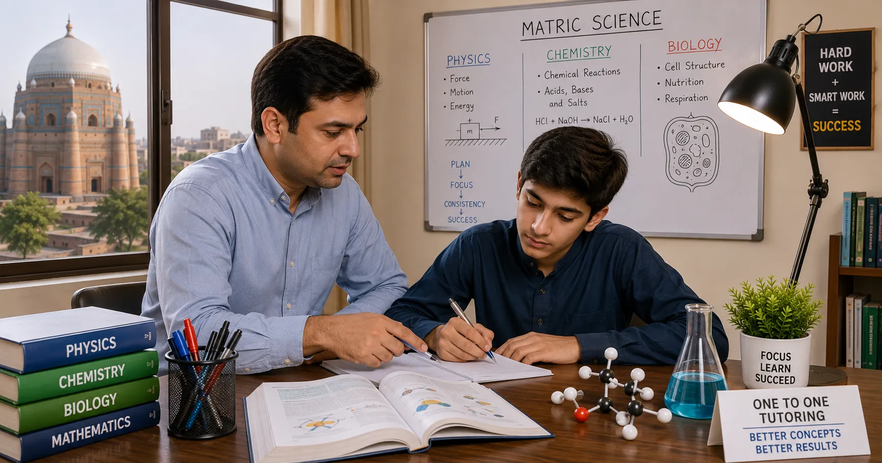Home tutor teaching a Matric Science student during a one-to-one session in Multan.